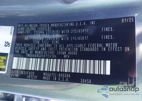 2025 Toyota Corolla Cross Le from USA, damaged, VIN 7MUBAABG0SV124104